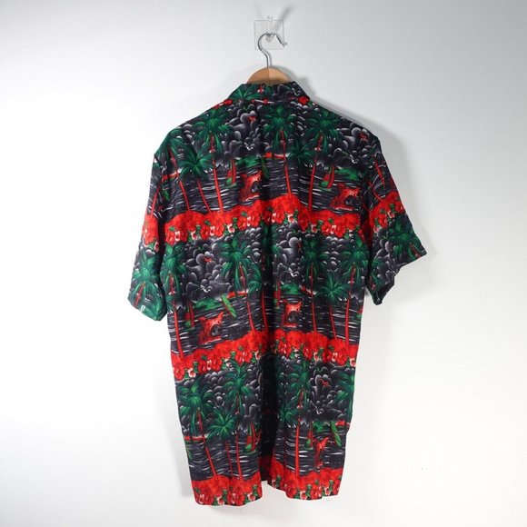 Tropical Mens Shirt Large Hawaiian Camp Black Floral Red Bahamas AMERICAN ESPRIT - Picture 6 of 8